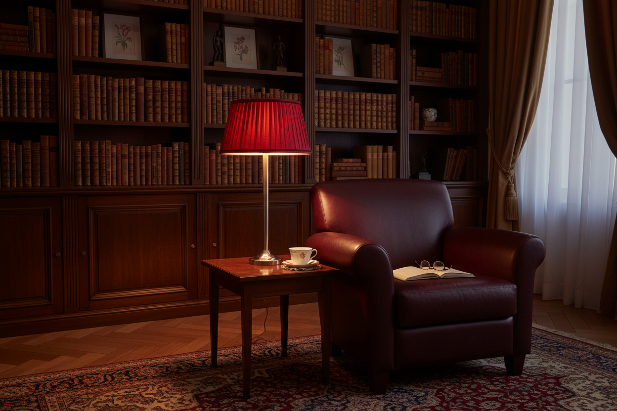 Abat-jour bordeaux plissé en ambiance