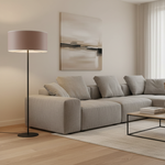 Abat-jour cylindrique taupe en ambiance lampadaire moderne