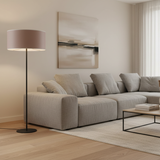 Abat-jour cylindrique taupe en ambiance lampadaire moderne