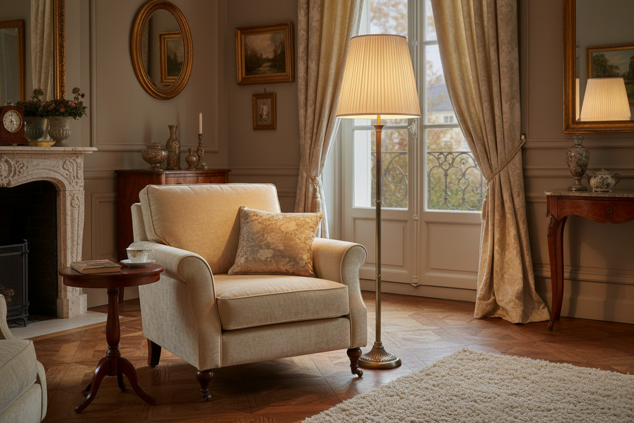 Abat-jour plissé ivoire en ambiance salon