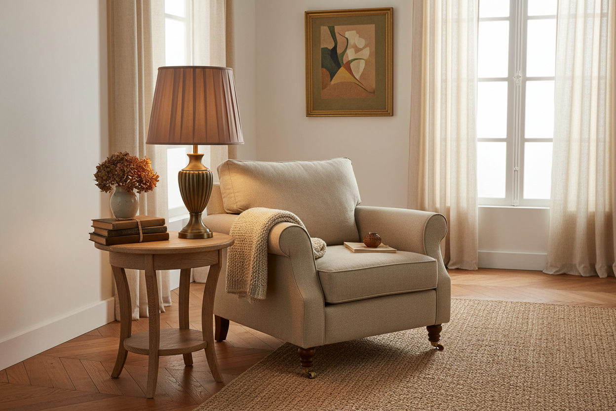 Abat-jour taupe plissé en ambiance