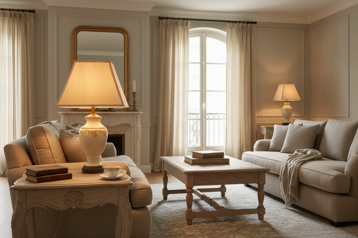 Ambiance abat-jour carré beige