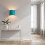 Ambiance claire abat-jour écran turquoise mural