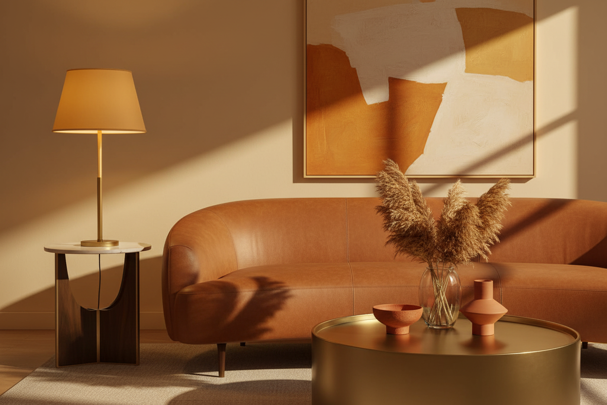 Ambiance contemporaine abat-jour jaune doré