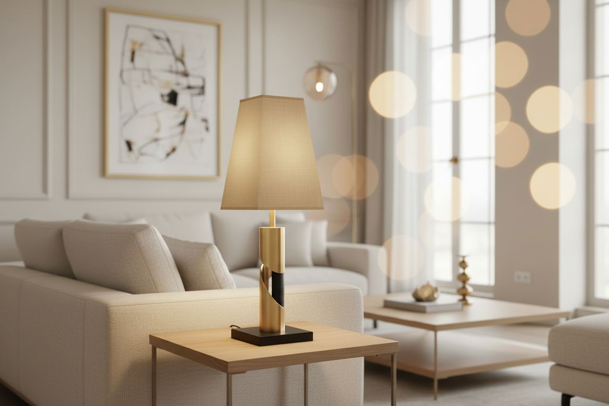 Ambiance contemporaine – Abat-jour pyramide galon ton sur ton