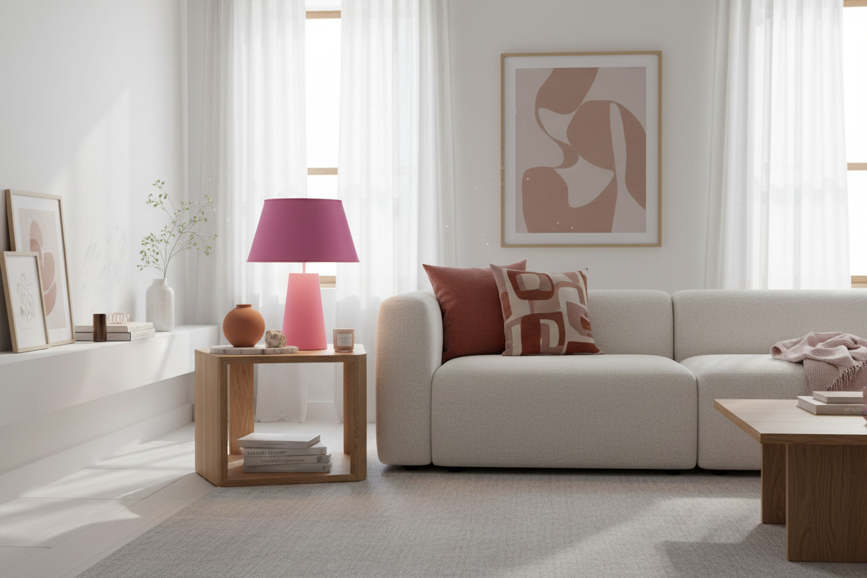 Ambiance contemporaine abat-jour rose