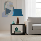 Ambiance contemporaine avec abat-jour bleu canard